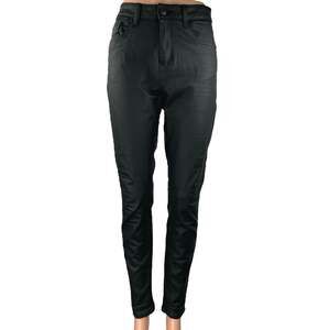 Marks & Spencer Black Coated Faux Leather High Waist Skinny Trousers Pants Sz 14